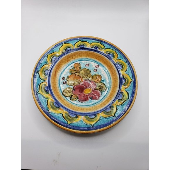 Vintage Signed GRAFFITO DIPINTO A MANO Hand Made Italian Ceramic Blue Yellow Ora - Picture 11 of 11
